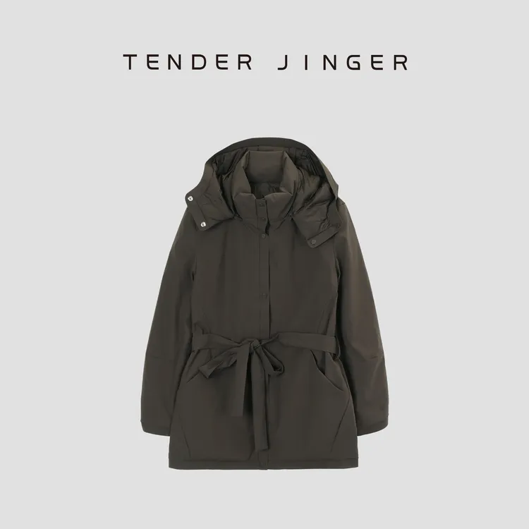 【专柜】女保暖连帽一手长收腰鹅绒服T44HDD79026