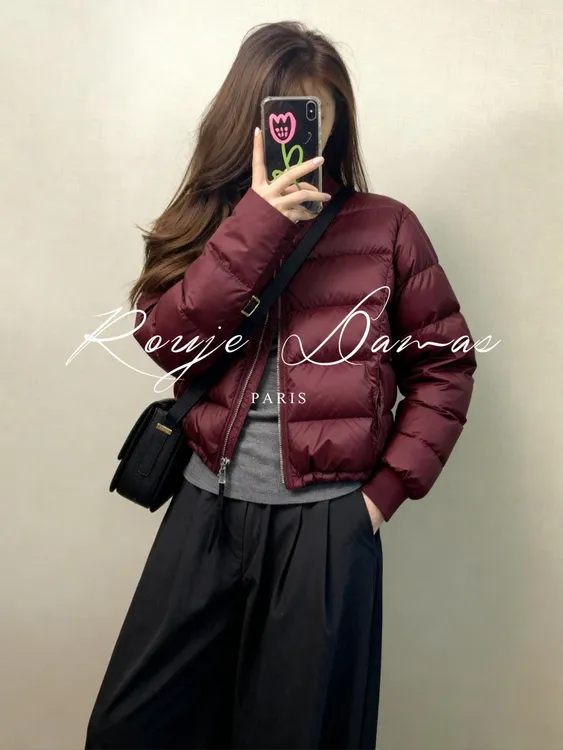 酒红色轻薄排骨棉服女2025年秋冬新款短款小个子宽松保暖棉服外套