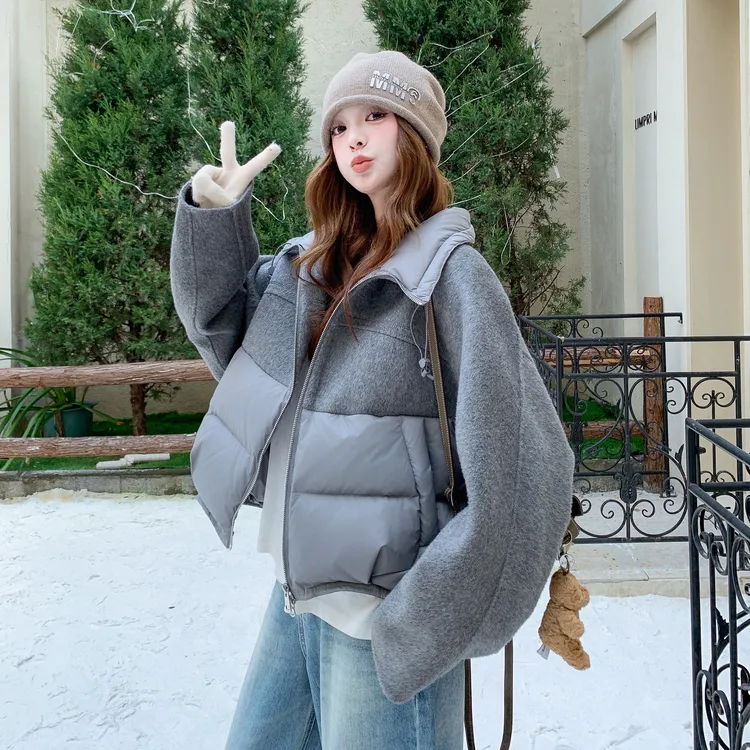 撞色拼接羽绒服女2025冬新款小个子短款90白鸭绒洋气别致加厚外套