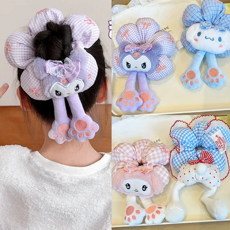 儿童花朵大肠发圈简约立体充棉花边头绳猫抓丸子头发绳可爱发饰女