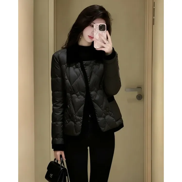 超好看翻领加厚棉服黑色夹棉外套女初冬高端时髦洋气名媛小香风女