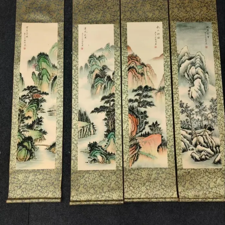 《春夏秋冬四条屏》玄关茶室挂画