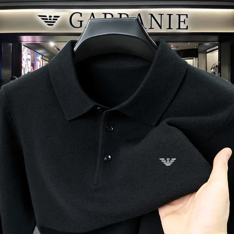 GABBANIE【优质绵羊毛】新款男士休闲时尚舒适透气翻领长袖Polo杉