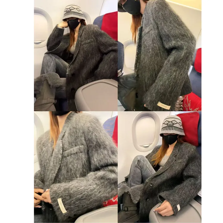 婉君 “定制绵羊毛+苏里羊驼毛” 宽松保暖双面呢外套LWJ25D4C3871