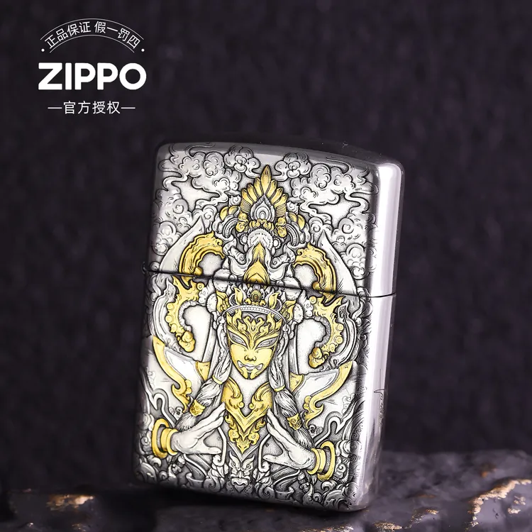 ZIPPO打火机正品/镀银鎏金白鹤童子盔甲雕刻【达人专属】DYJ1