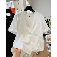 D00194独特别致漂亮夏日小上衣女超好看不规则褶皱半袖高级感上衣