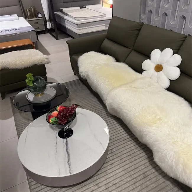 高端轻奢圆形长毛绒四季防滑沙发垫简约垫子坐垫连皮毛长200cm