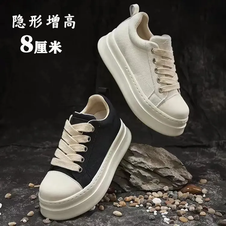 OUBOPOR情侣隐形增高8cm厚底板鞋男复古百搭休闲鞋米奇大头帆布鞋