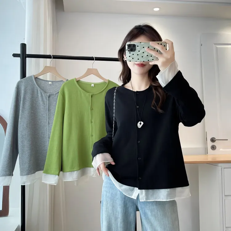 大码女装 胸108-132假两件拼接小开衫103#
