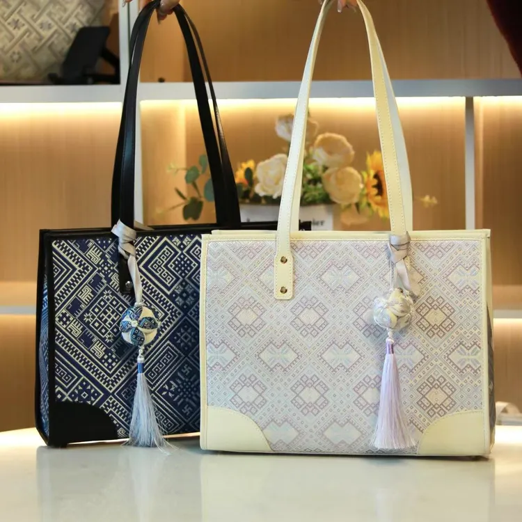 广西休闲壮锦布艺包托特包手提单肩包蓝色广西壮锦壮锦包包