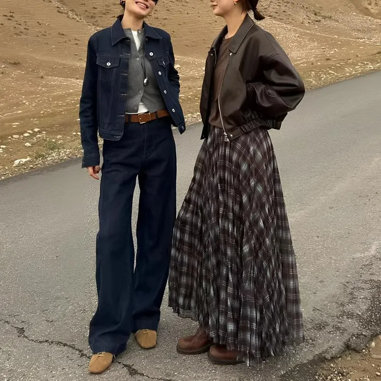 2025秋季韩系时尚气质纱网半身裙女时尚别致A字裙伞裙格子中长裙