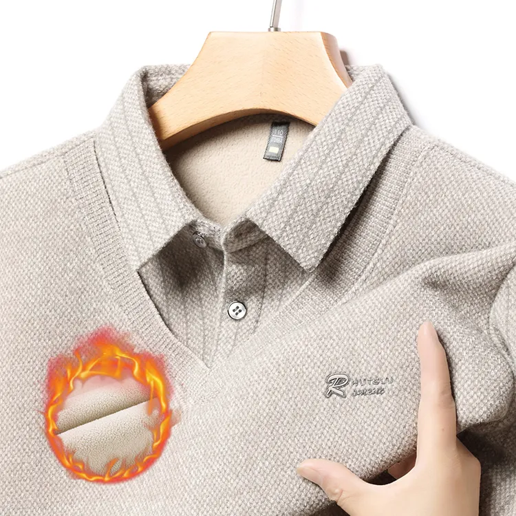 保罗 狮东尼冬季特厚加绒假两件毛衣翻领两件套升级雪尼尔韩国绒