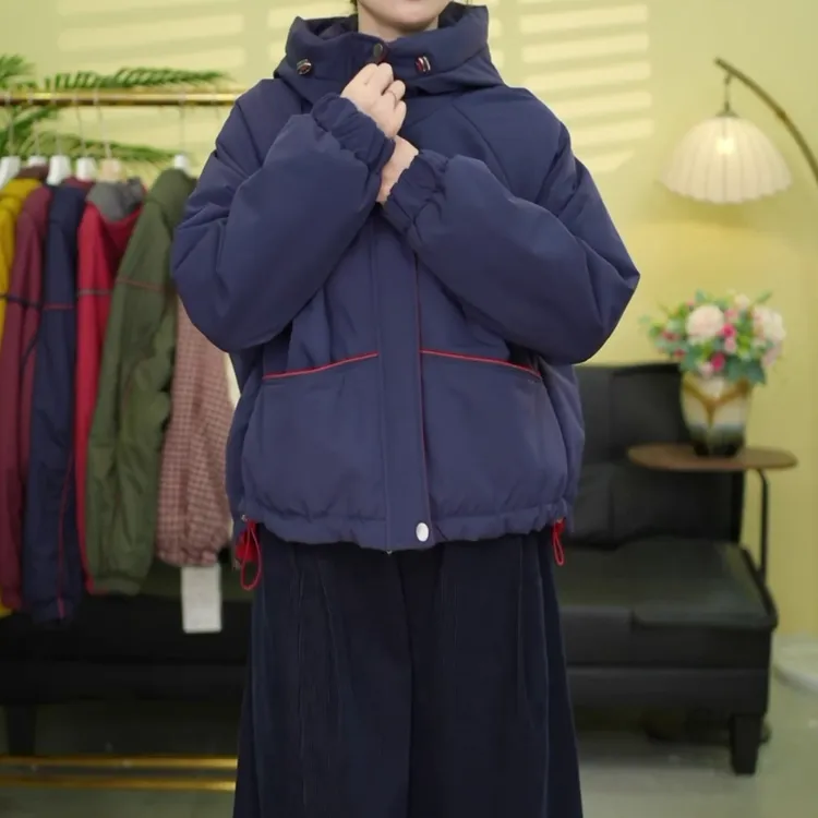 时尚韩版休闲加厚保暖棉衣2025年冬季新款宽松显瘦百搭连帽棉服女