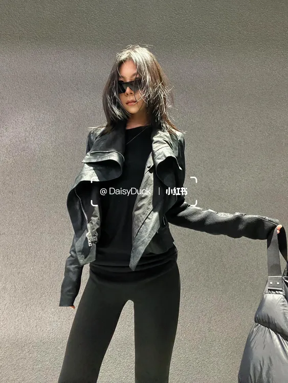 皮衣女机车风2025秋季黑色复古pu皮夹克短款外套高腰百搭休闲裤