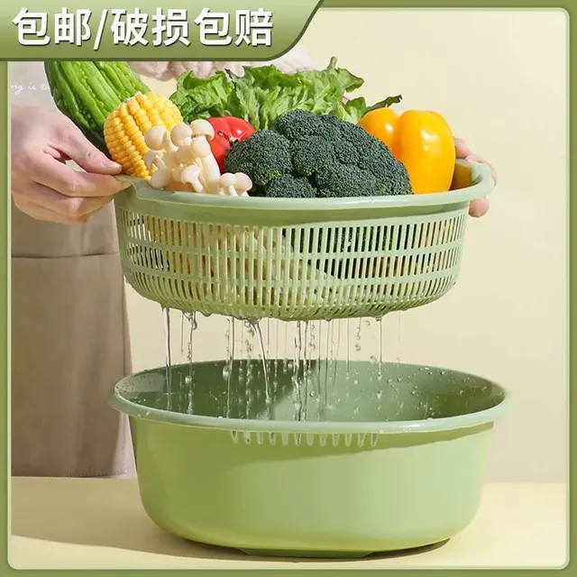 沥水篮六件套洗菜盆塑料洗菜篓双层洗菜筐子洗水果盘客厅家用