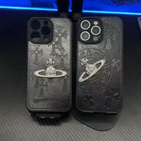 皮质奢华克罗适用苹果16promax手机壳iPhone15星球13十字架12潮牌