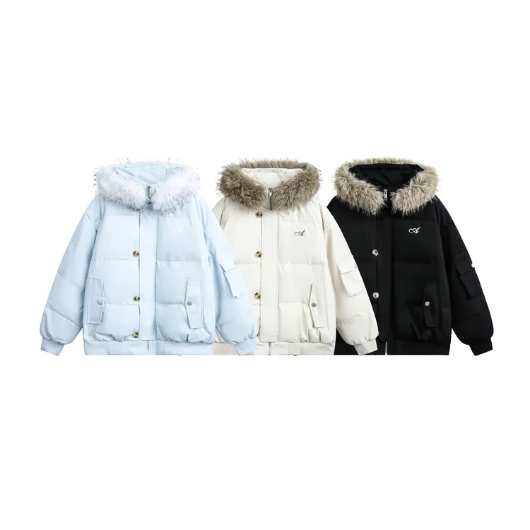 FDiary冬季大毛领90白鸭绒羽绒服男女抗寒保暖中性风派克服外套