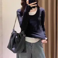 SHUSHU 秋季简约拼色长袖T恤