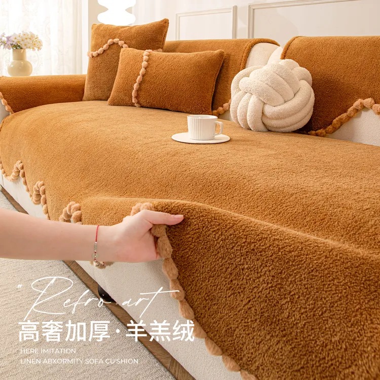 2025冬季新款加厚毛绒沙发垫一片式固定防滑直排皮沙发保暖坐垫子