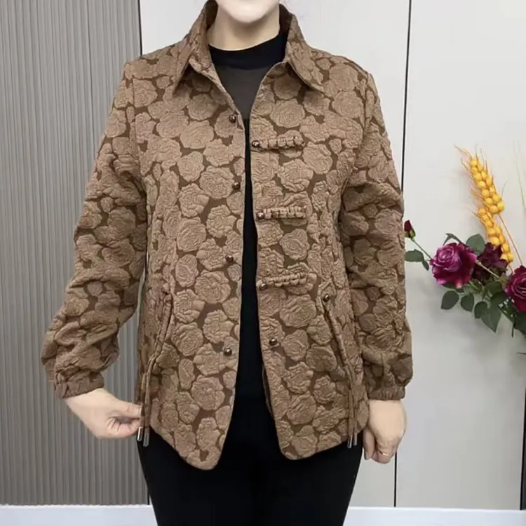 lJ   女印花短外套韩版简约妈妈装外套上衣复古棉衣外套