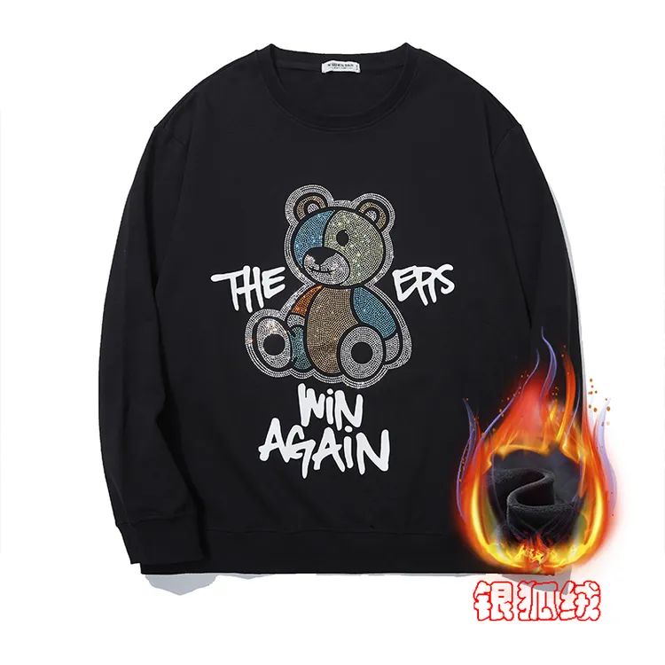 LIUGEJIA/六个加轻奢大码潮牌印花宽松个性小熊烫钻卫衣 DT52102