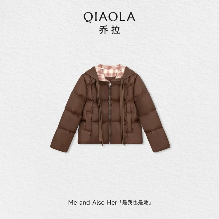 QIAOLA/乔拉【暖意初冬】秋冬白鸭绒时尚梭织廓形短款羽绒服外套