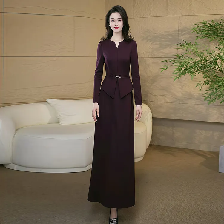 优雅大方连衣裙女2025初春新款修身显瘦假两件时尚收腰长裙3074