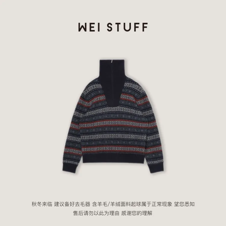 WEI STUFF”提花条纹“复古菲尔岛半高领羊毛毛衣 10643.