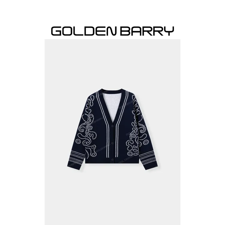 GOLDENBARRY羊毛V领提花针织开衫241304