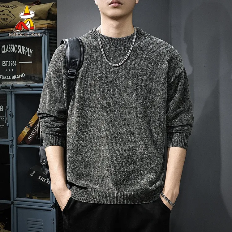 Mexican/稻草人美式肌理感针织毛衣男款秋冬宽松潮流慵懒长袖上衣