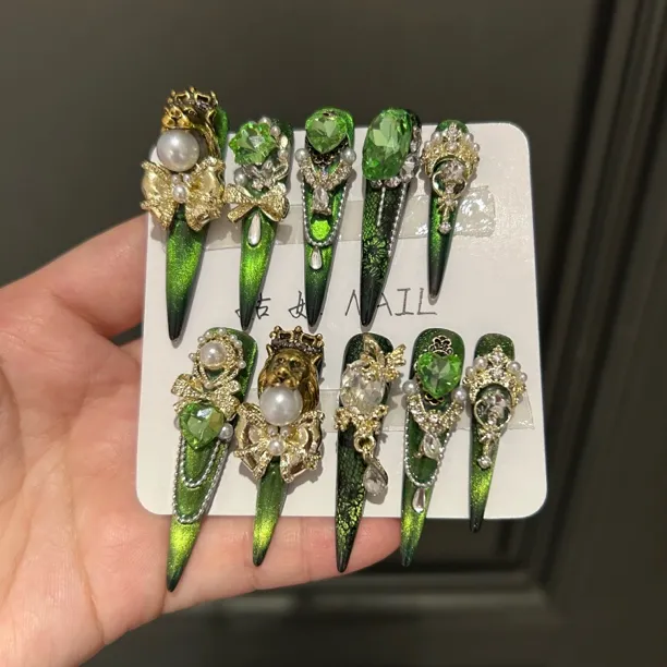 绿野仙踪超重工纯手工穿戴甲超长美甲5.0超长手工美甲法式猫眼