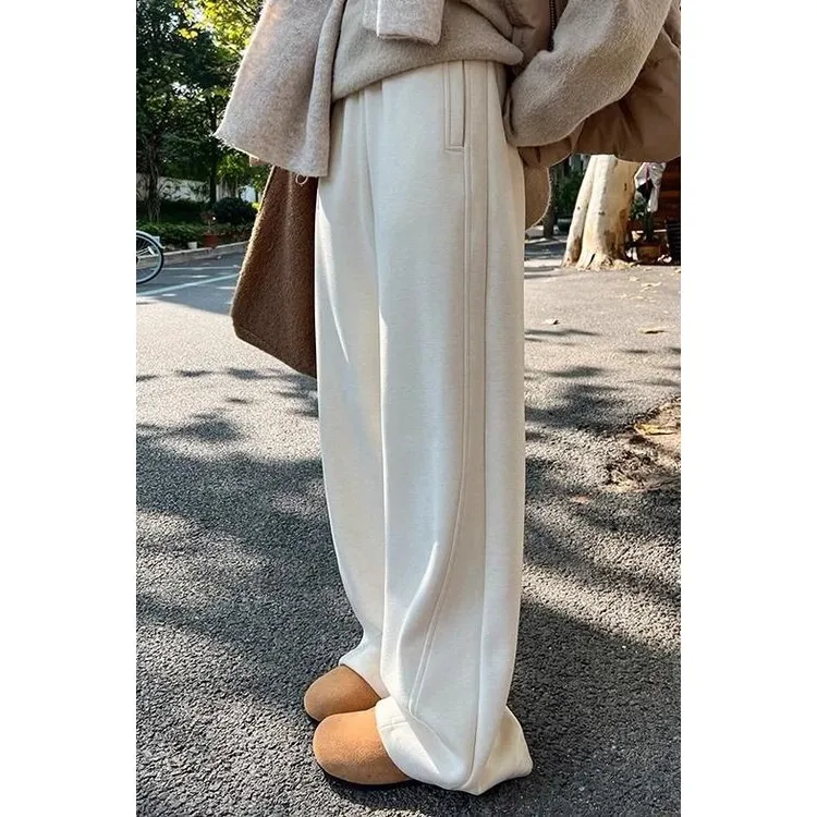 毛呢阔腿裤女秋冬2025新款高腰垂感加厚直筒裤梨形身材糯米长裤子