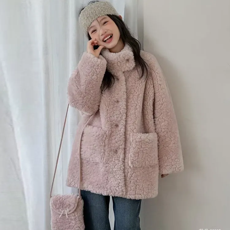 女童毛毛衣外套韩版宽松2025新款秋冬季加厚立领保暖上衣秋冬装