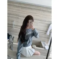 【Meng服饰】字母圆领套头长袖毛衣针织衫上衣女+百褶裙