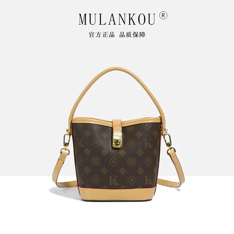 2025新款女士印花水桶包斜挎包大号经典拼色复古老花包斜挎包