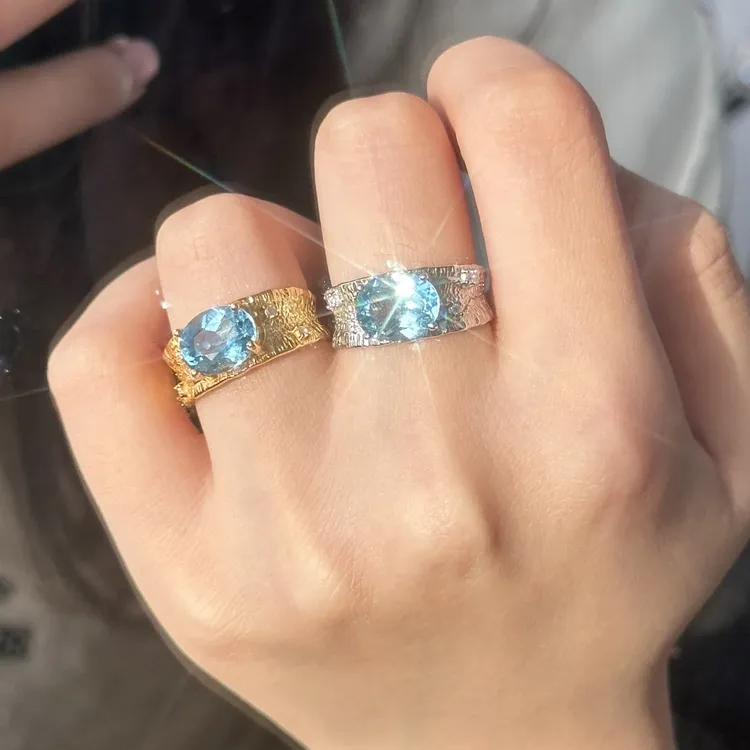 星光·蓝色系瑞士蓝｜托帕戒指轻奢镀金高级感男女款多样发一