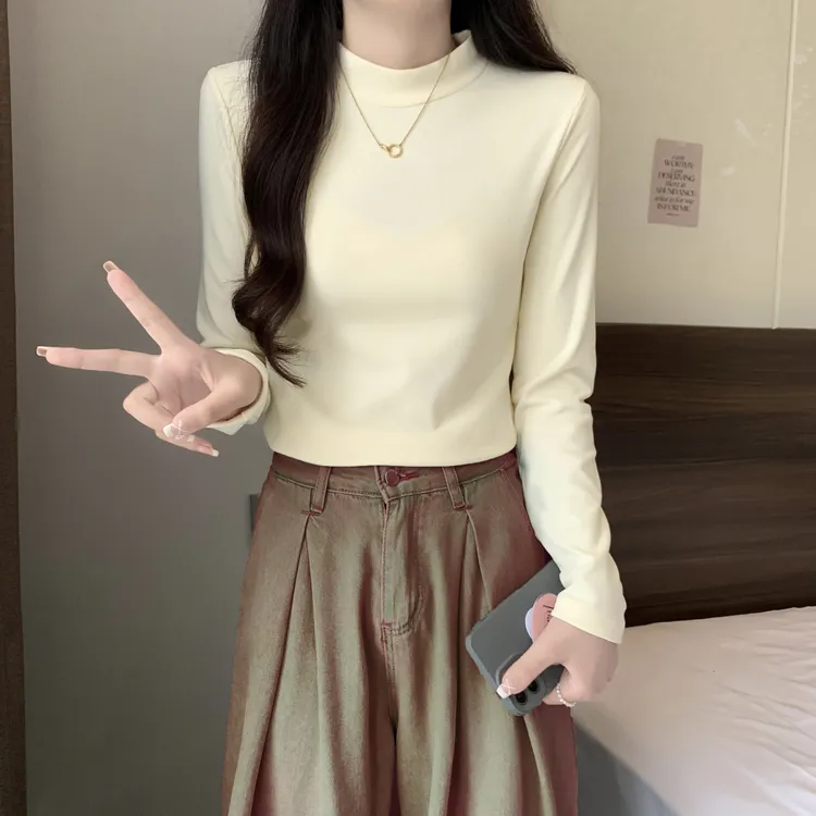 【有运费险】秋冬季双面磨毛绒半高领打底衫女显瘦长袖内搭上衣女款