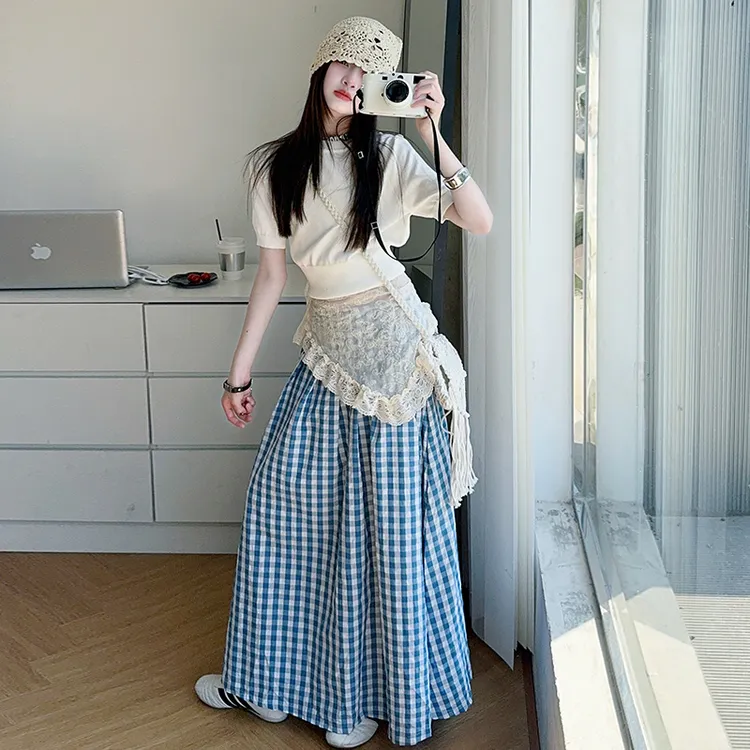 【白弟Maila】女童韩系温柔风三件套夏季针织短袖屁帘半身裙套装