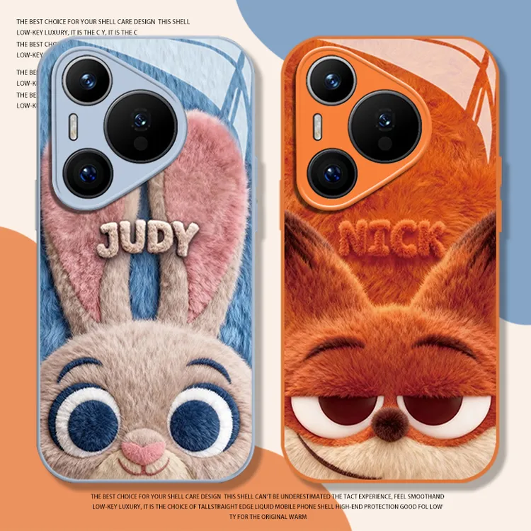 毛绒尼克朱迪适用华为pura80手机壳pura70pro玻璃ultra外壳ins风