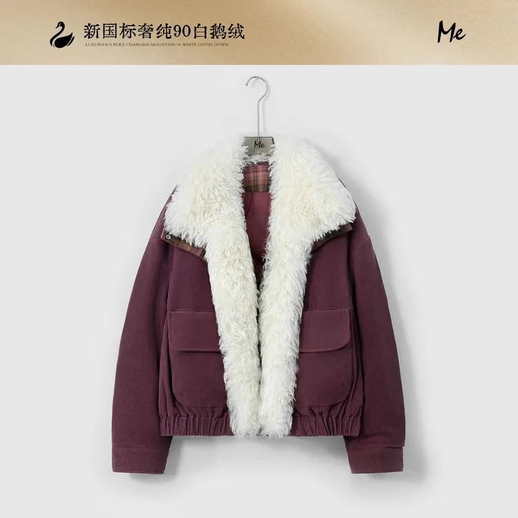 ME【旧金时代】白鹅绒绵羊毛大毛领保暖灯芯绒短款羽绒服MESA5223