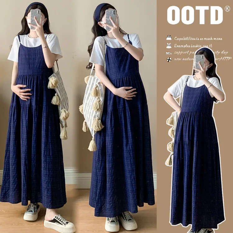 休闲时尚孕妇装夏季新款爆款简约百搭上衣大码舒适通勤吊带连衣裙