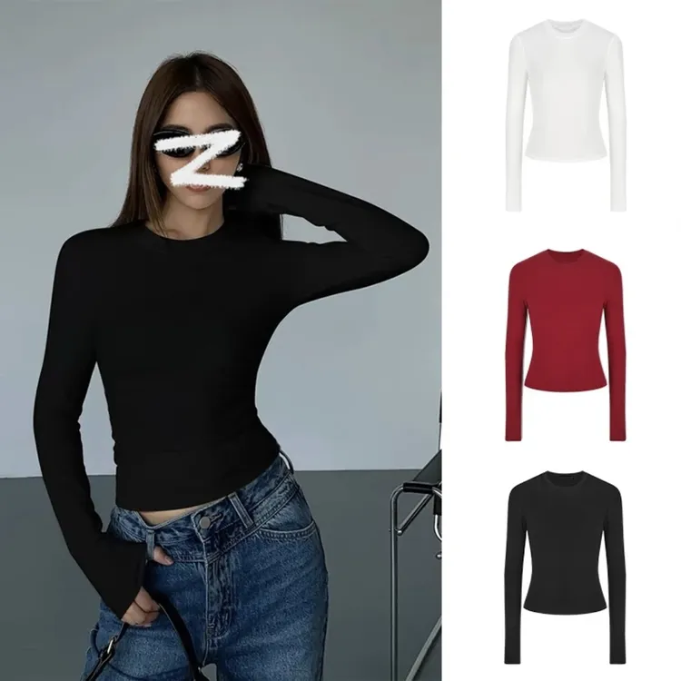 秋冬新款拜尔绒修身纯色T恤百搭圆领修身内搭长袖秋冬打底衫内搭
