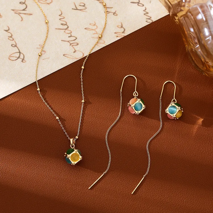 爆款多巴胺猫眼石球球耳线气质长款个性简约百搭耳环