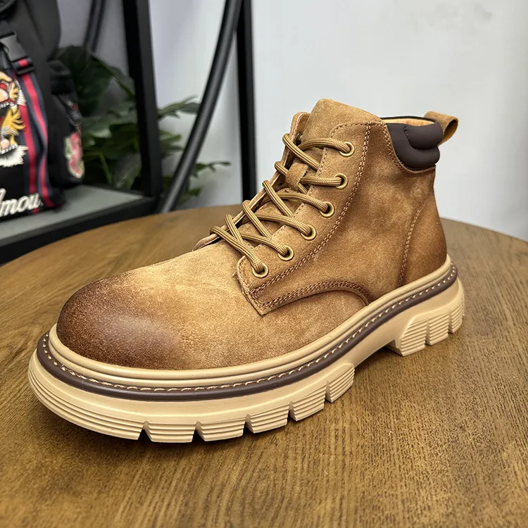新款真皮马丁靴男士轻底猪八革大黄靴英伦风格男皮靴时尚潮流男鞋