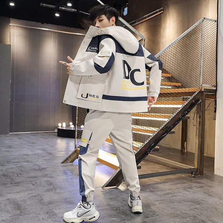 2025年男士夹克套装春秋季休闲男装一套搭配痞帅气工装外套两件套