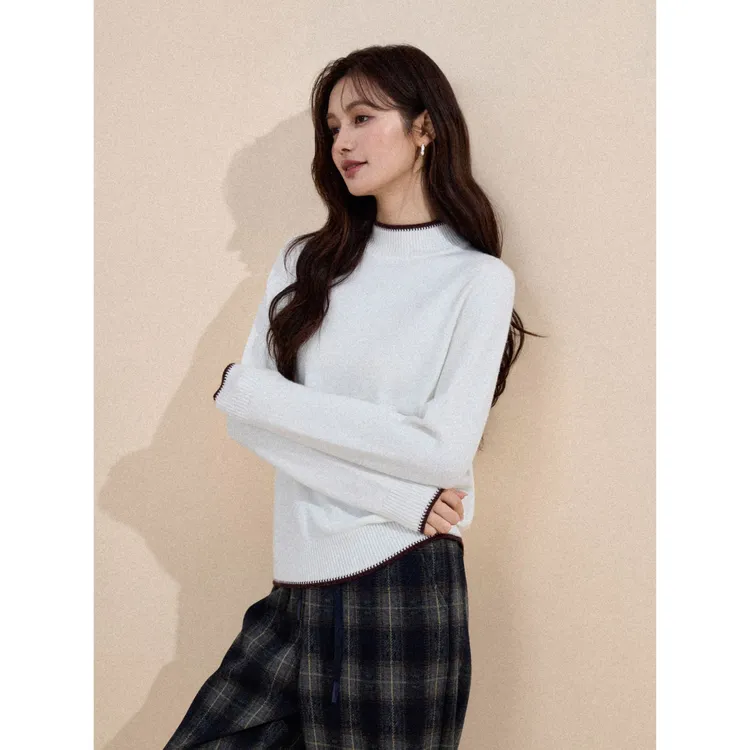 【撞色毛衣】茵曼25冬季多色半高领打底毛衣时尚百搭保暖套头针织衫