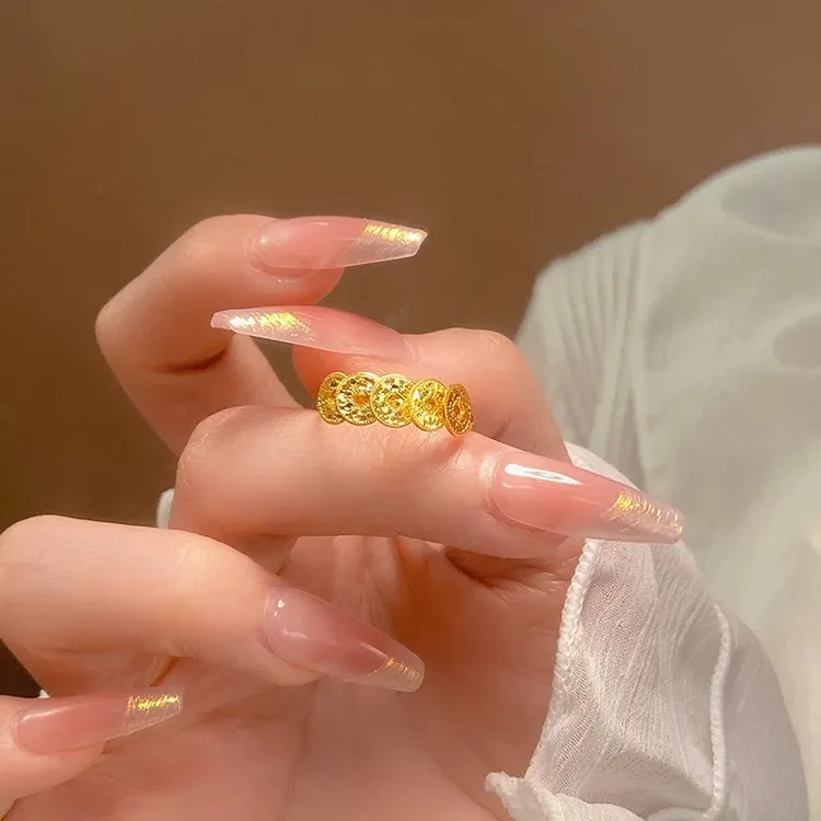 铜合金戒指 新中式爆闪碎碎冰五帝币戒指女百搭不掉色可调节指环