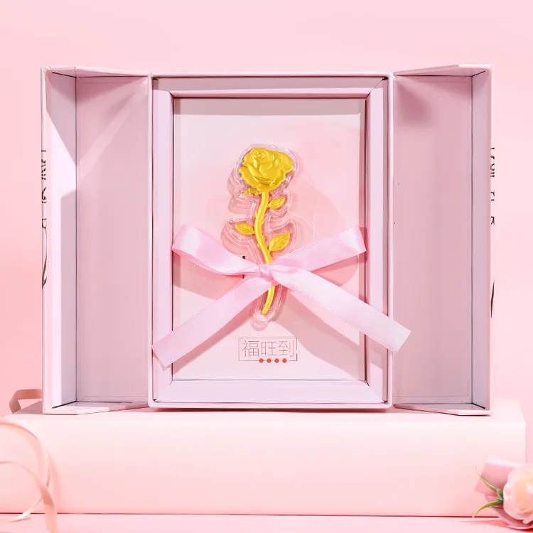 含金工艺品周金生单只玫瑰花永生花摆件生日纪念日礼物送女友老婆