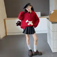 女童连衣裙套装秋季2025新款儿童韩版洋气小狗毛衣学院风百褶裙