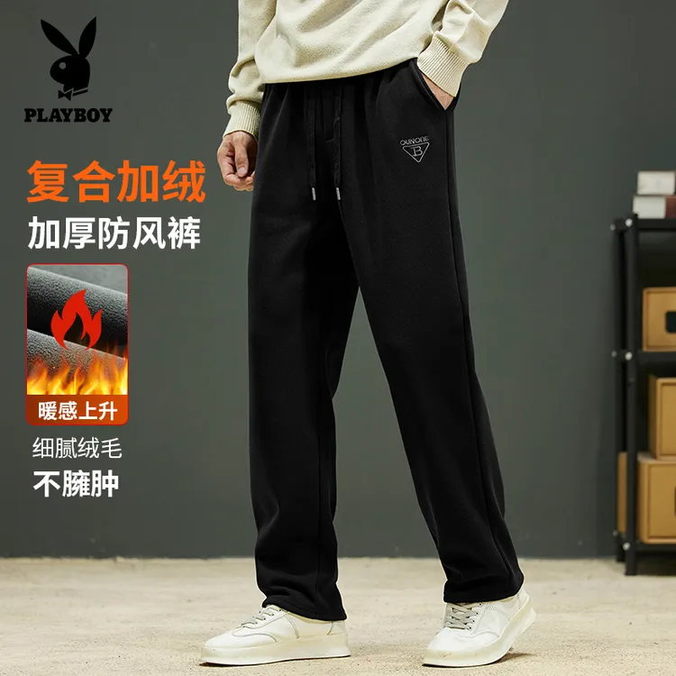 花花公子加绒卫裤男 2025秋冬新款男秋冬潮牌运动休闲潮牌长裤男